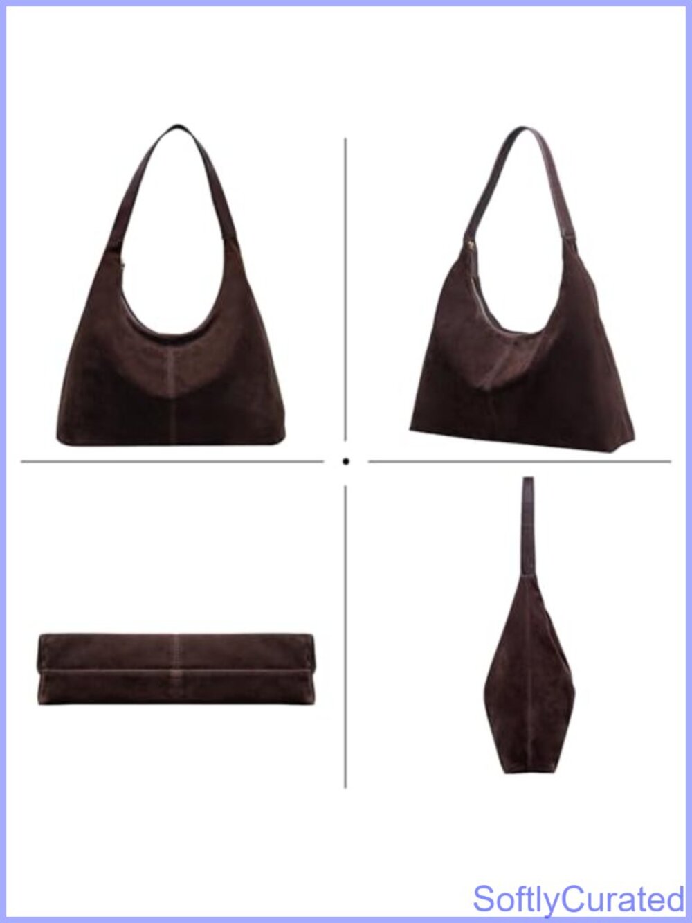 Suede Hobo Shoulder Bag Slouchy Crescent Tote Purse for Women - Picture 5 of 6